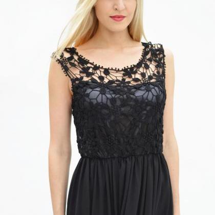 Lace Inn Elegant Crochet Sleeveless Maxi Dress..