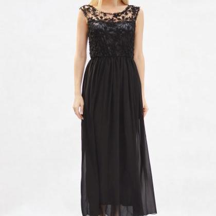 Lace Inn Elegant Crochet Sleeveless Maxi Dress..